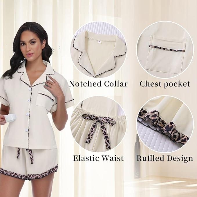 Pyjama d'été RONGTAI pour femmes set Short Sleeve Button Down Leopard Pjs Lounge sets doux
