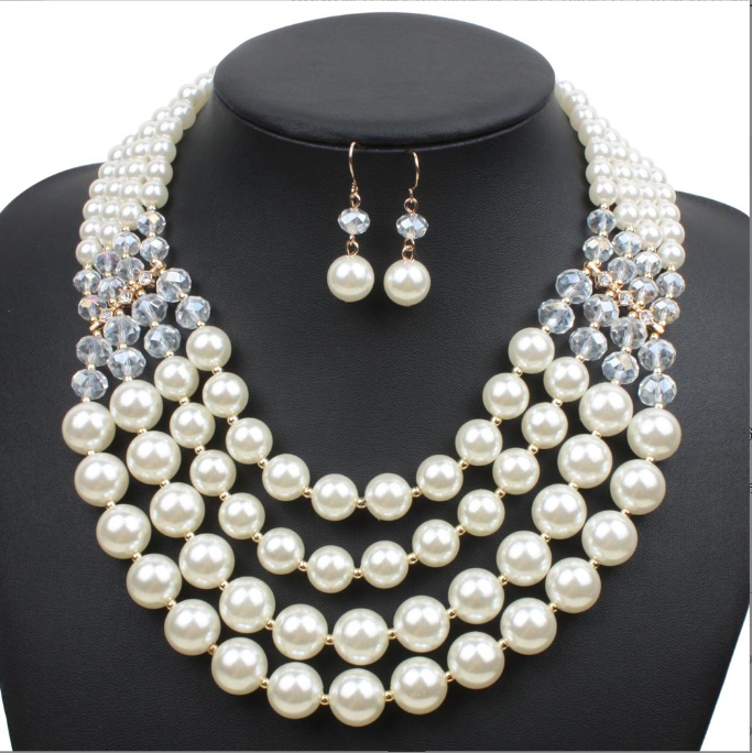 Collier Europe perle cristal Collier Long Boucles d'oreilles femme mariée bijoux ensemble accessoires