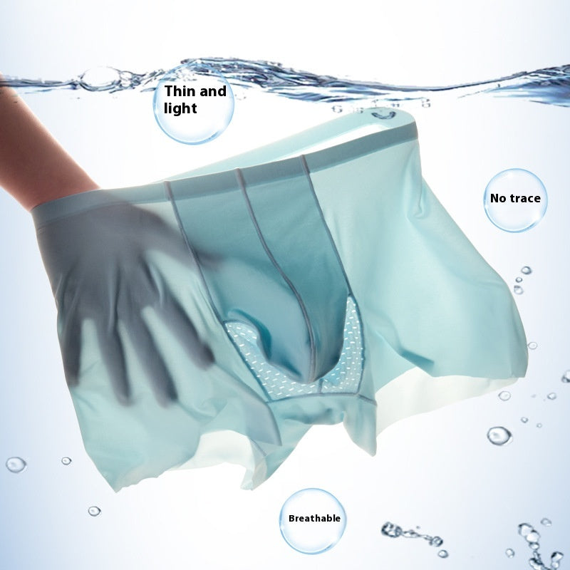 Ice Silk Bullet Separation Sous-vêtements pour hommes Boxers mince respirant Sexy Quatre-corner Short
