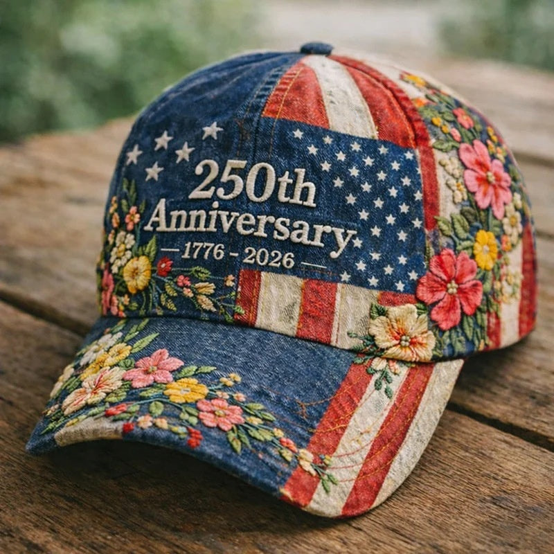 L'Amérique 250ème anniversaire Rose 3D imprimé Casquette de baseball pour les voyages quotidiens et l'indépendance