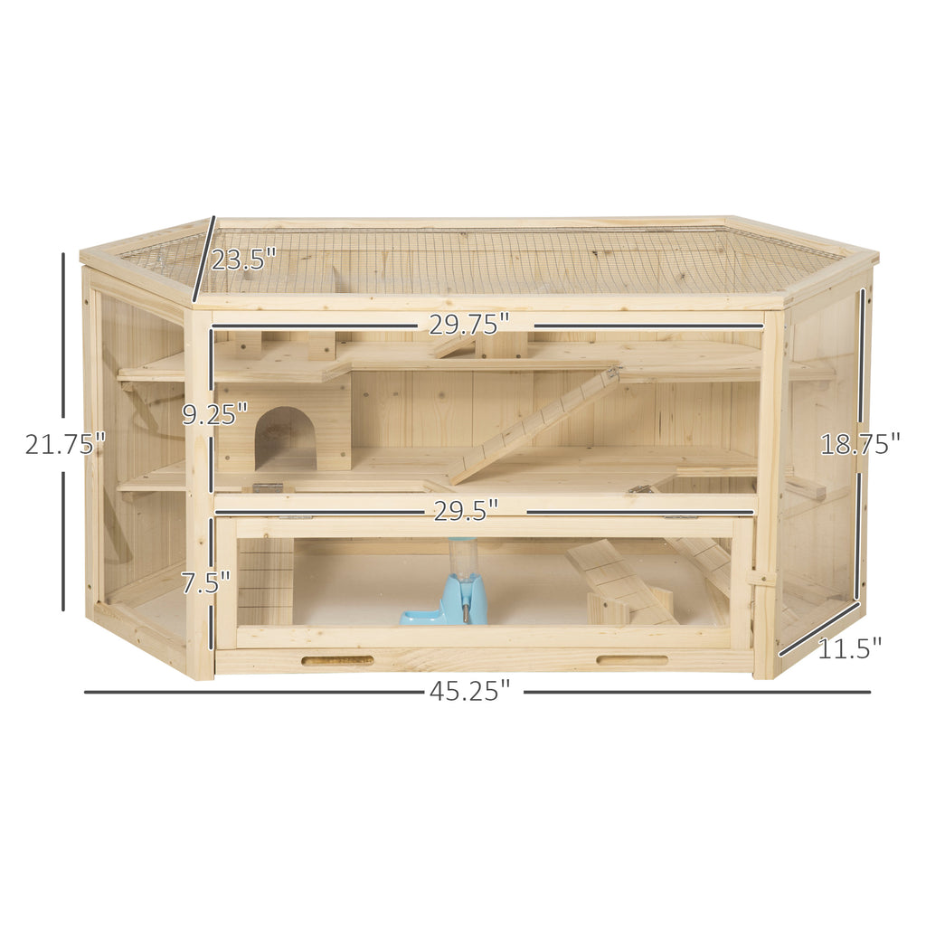 Bois Grand hamster Cage Petit exercice animal Play House 3 Tier avec bac