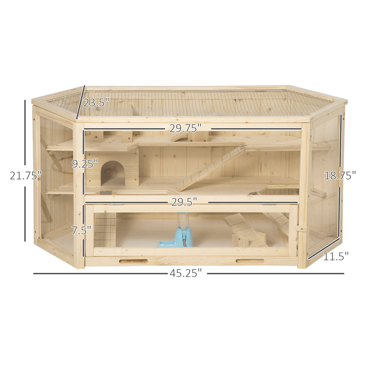 Bois Grand hamster Cage Petit exercice animal Play House 3 Tier avec bac