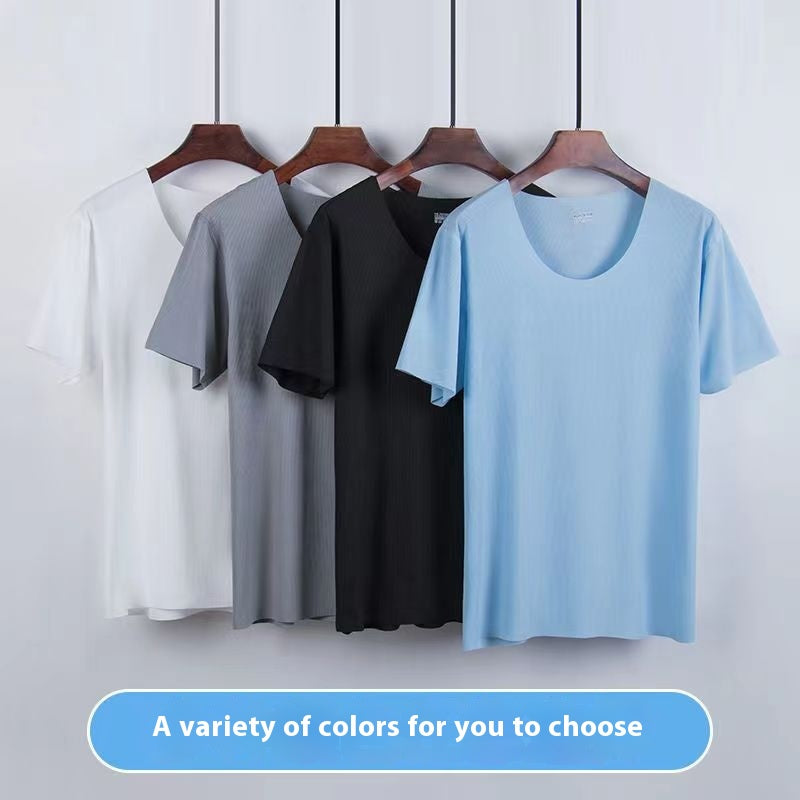 Advanced Ice Silk Round Neck Solid Color Short Sleeve