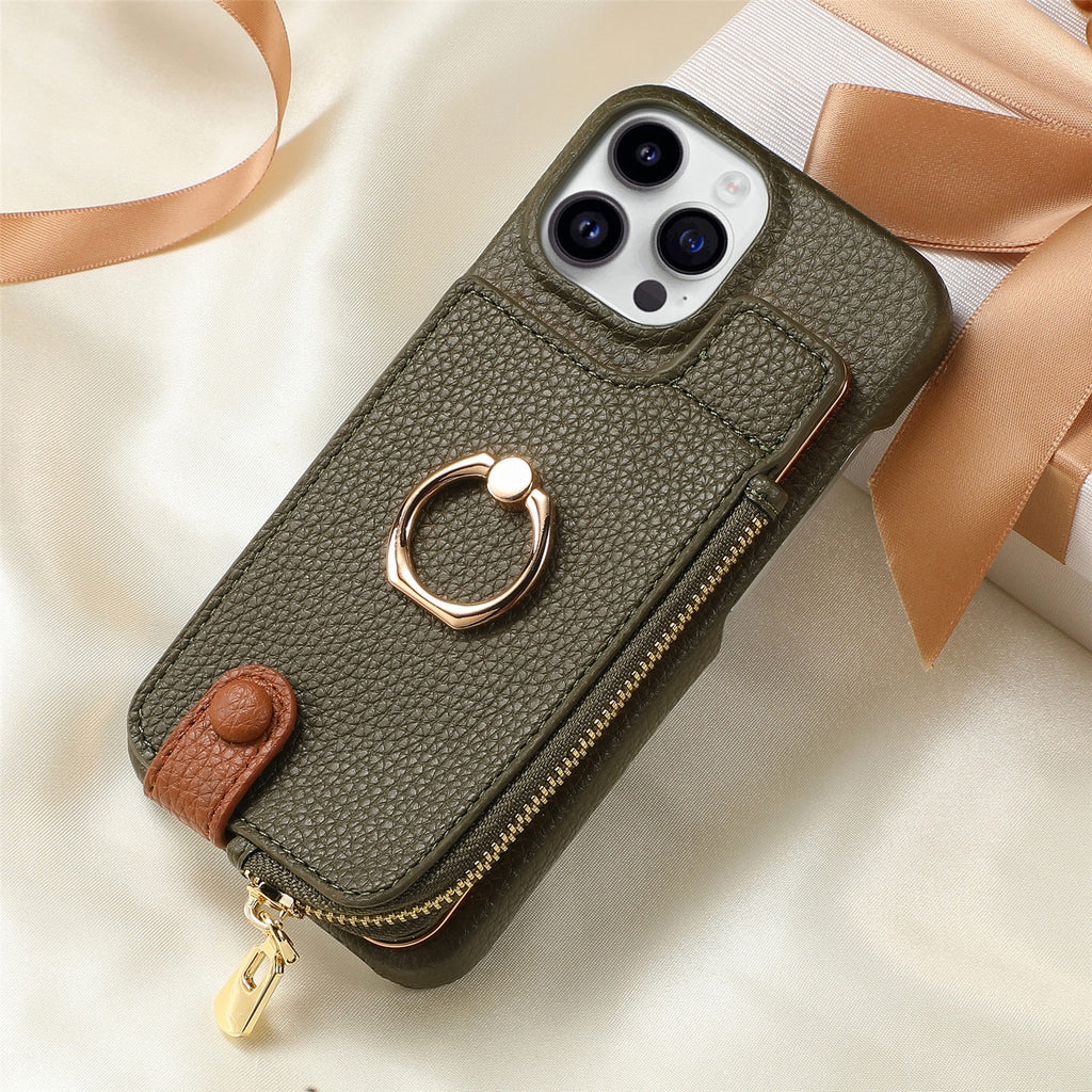Convient pour 16 porte-carte Zipper porte-manteau de boîtier de téléphone