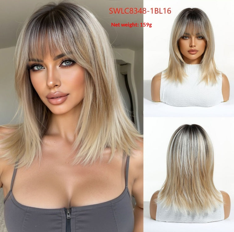 Gradient Or Perruque Femme Pleine Tête Longueur moyenne