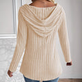 Femmes en tricot côtelé haut à capuche manches longues bouton vers le bas casual chemise Curved Hem Blouse avec S