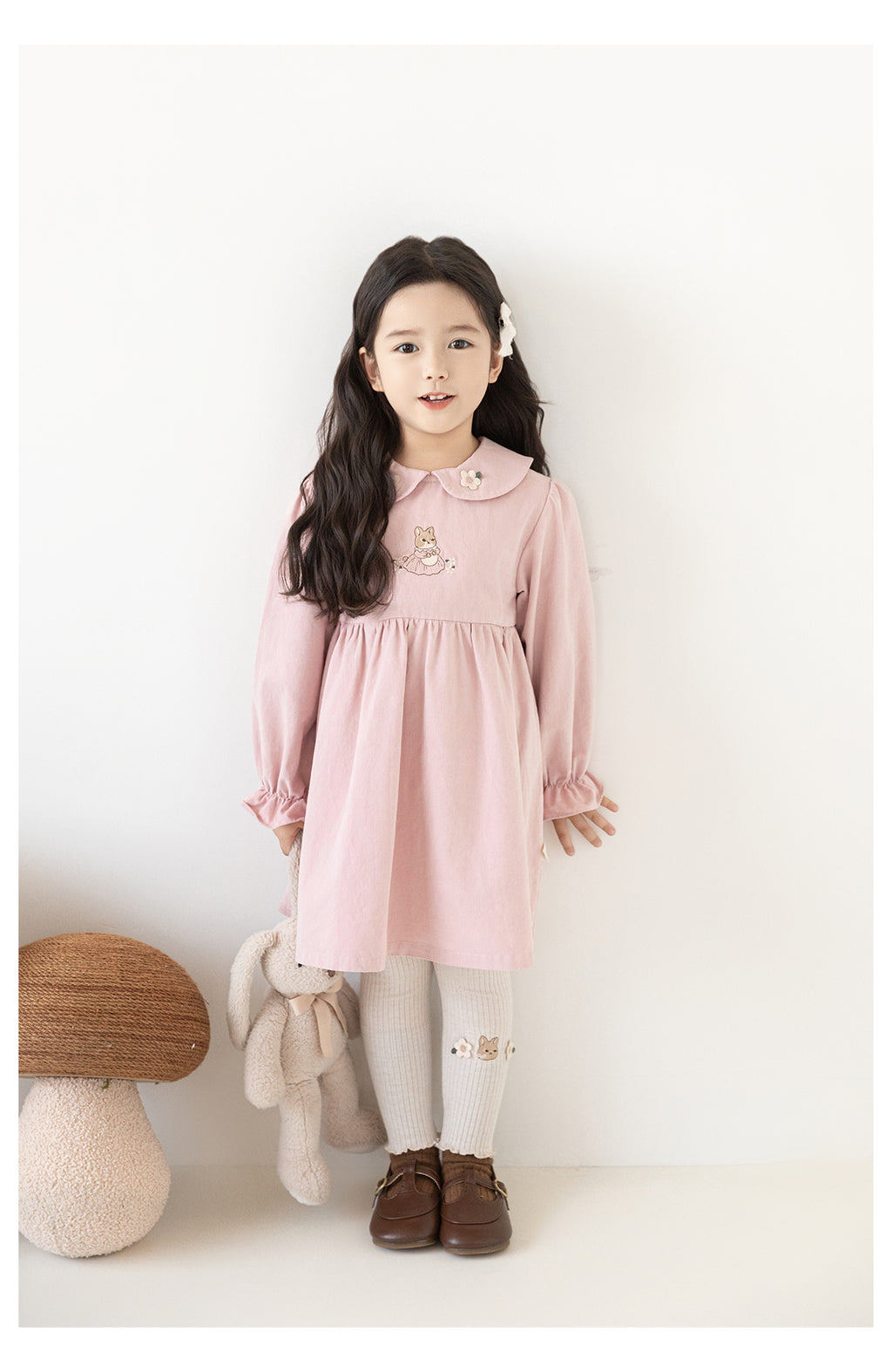 Robe de lapin brodée à manches longues en coton pur
