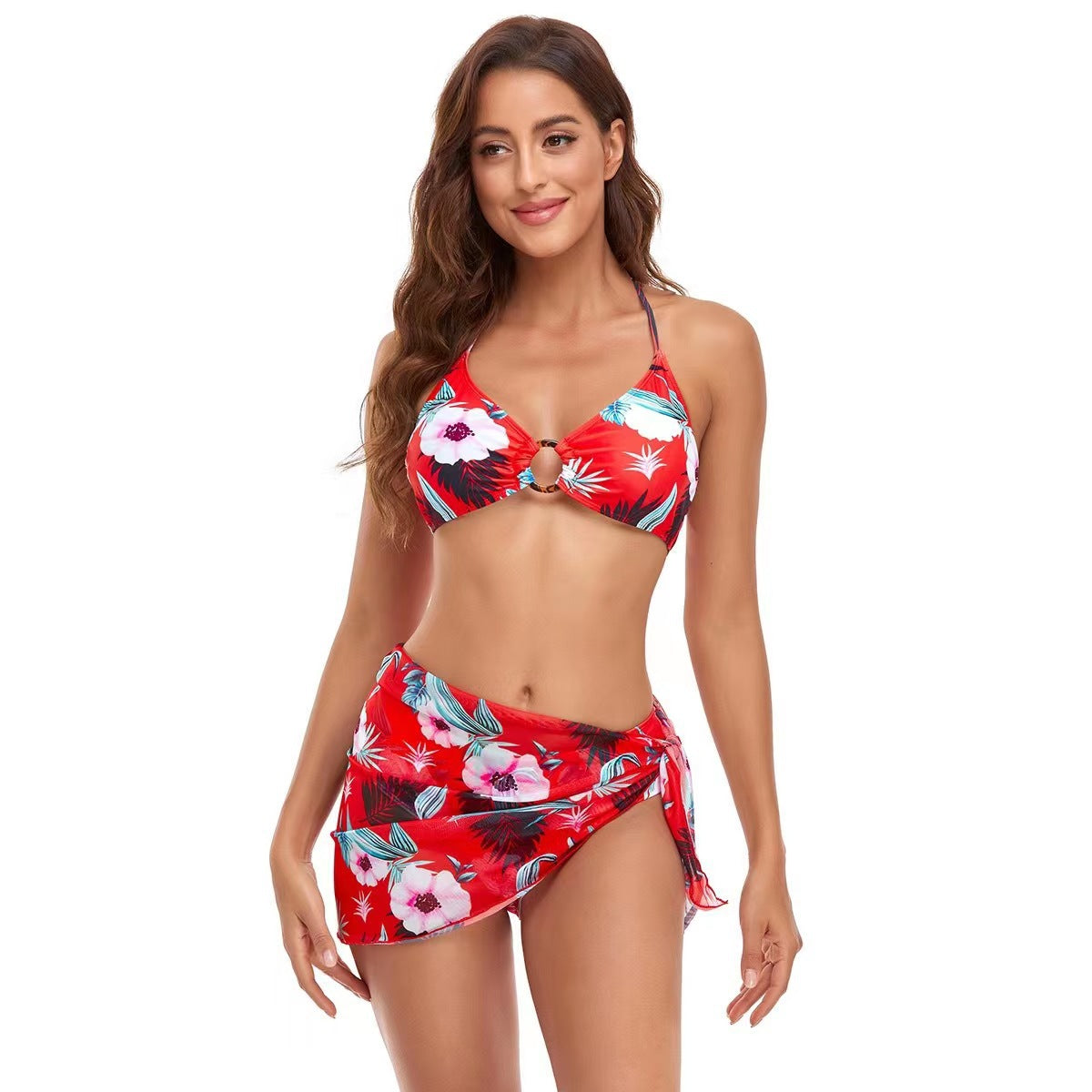Maillot de bain triangulaire en deux parties avec col halter et frais