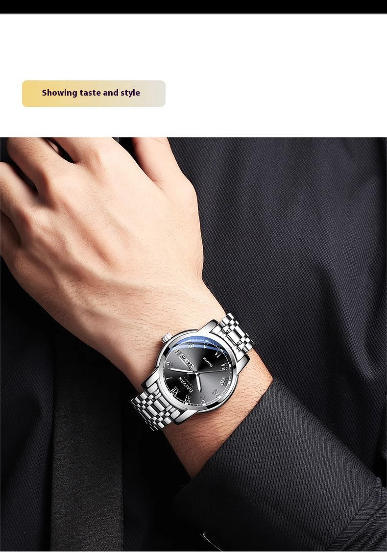 Stainless Steel with Dual Calendar Quartz Waterproof Watch