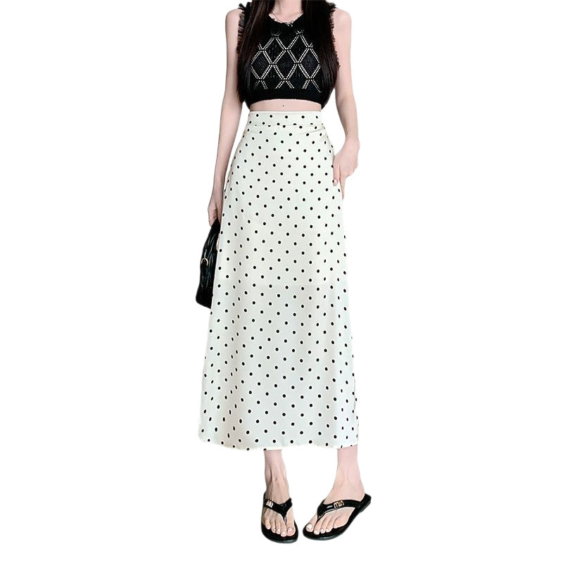 Plus-size Summer Polka-dot Jupe haute taille A-line