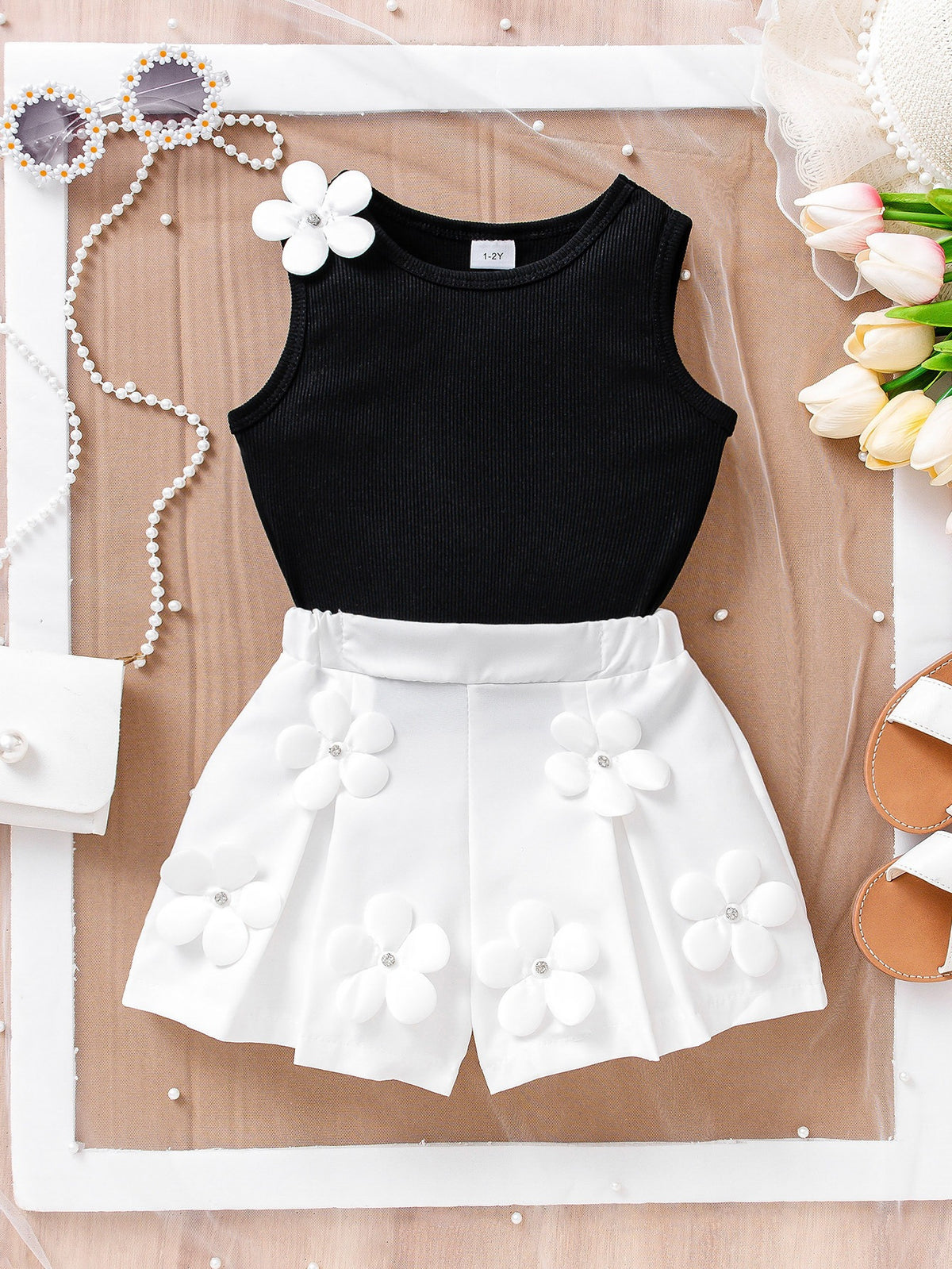 Sleeveless Top 3D Floral Shorts Ensemble de deux pièces