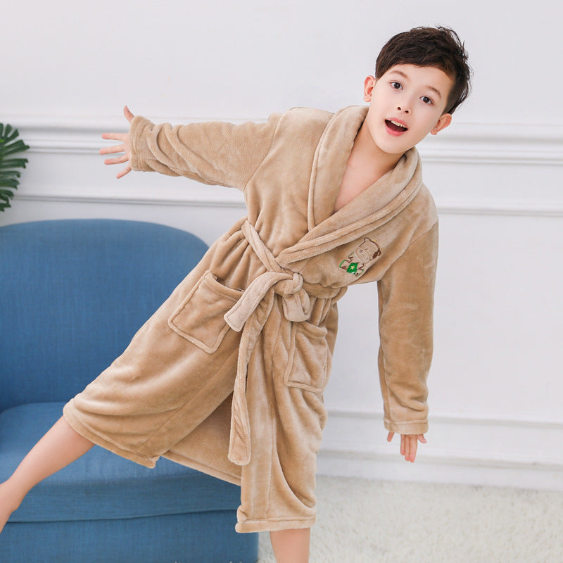Chemise de nuit pour enfants Peigne de bain pour garçon Flanelle épaissée Fleece Pajamas