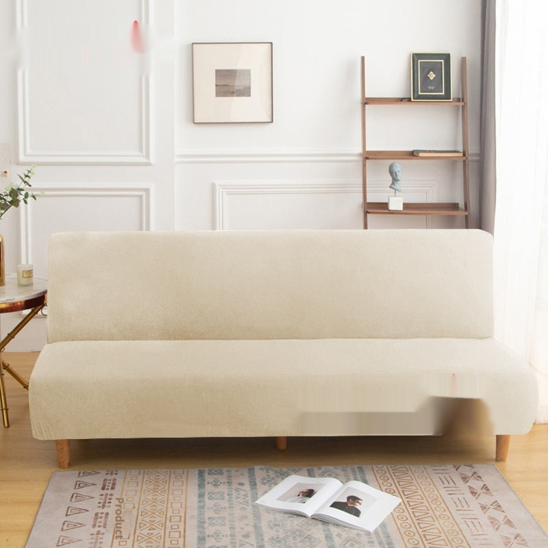 Housse de canapé en tissu monocolore sans bras haute-élastique entièrement fermée