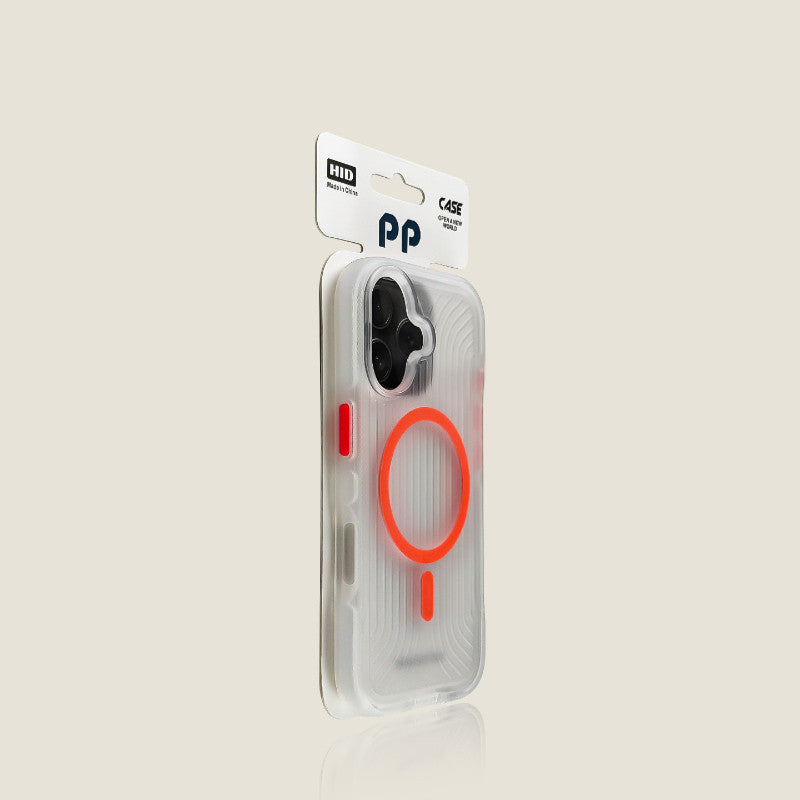 Cas de téléphone rayé noir mat avec fixation magnétique et lanyard intégré pour