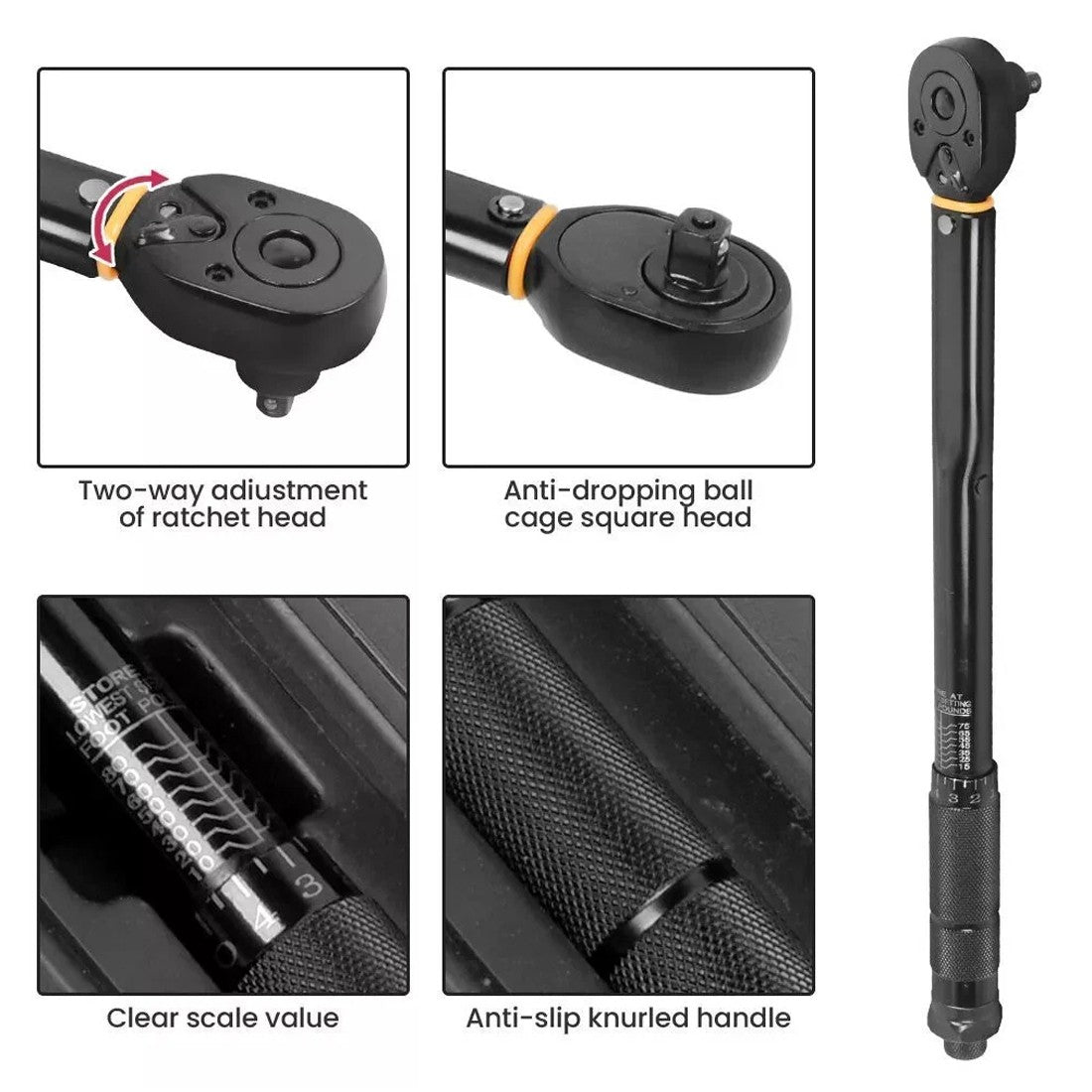 Cliquet de serrage à couple carré 13,6-108,5Nm 10-80Ft-Lb 3in1