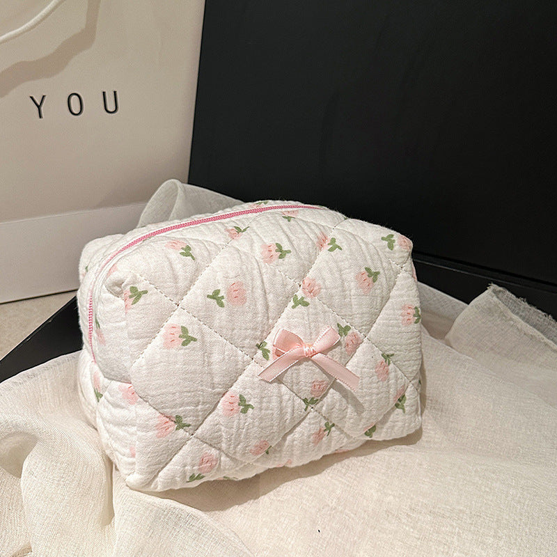 Sac cosmétique en coton brodé en coton rayé