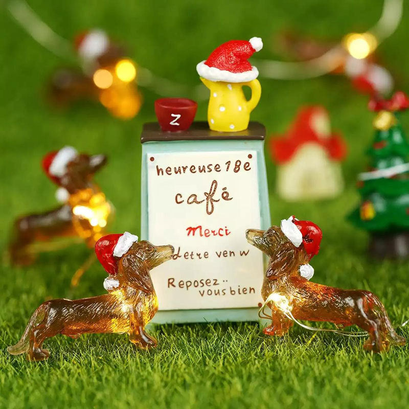 Dachshund Lampe de fil de cuivre LED Chapeau de Noël