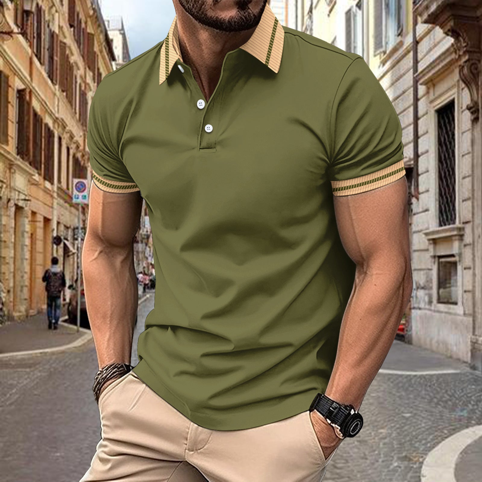 Bouton de couleur Hommes Polo Sport Shirt Casual et polyvalent