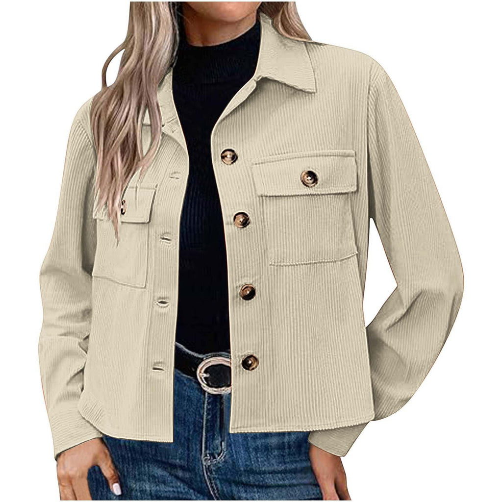 Femmes Casual Corduroy Bouton vers le bas Veste taillée Mode Court Top