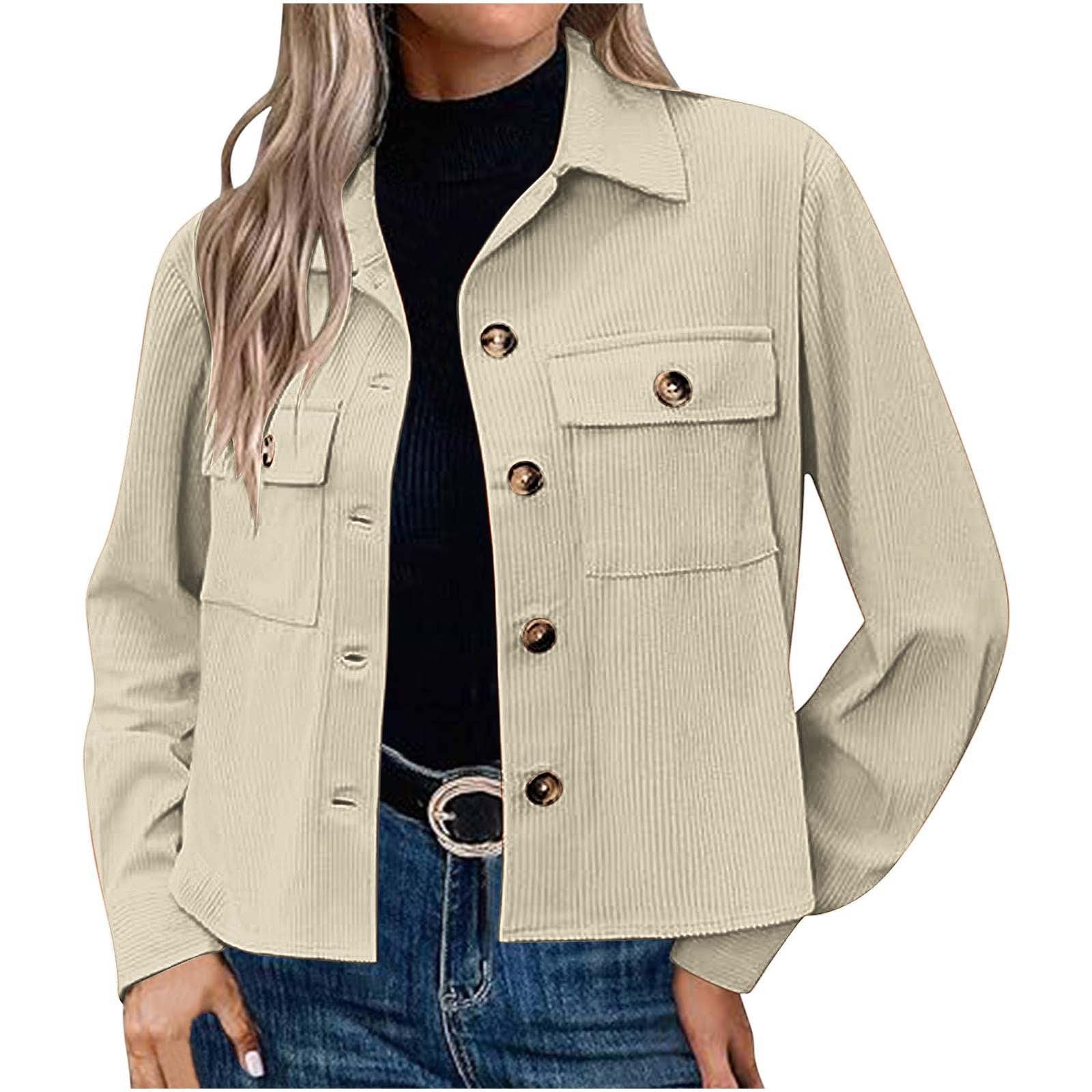 Femmes Casual Corduroy Bouton vers le bas Veste taillée Mode Court Top