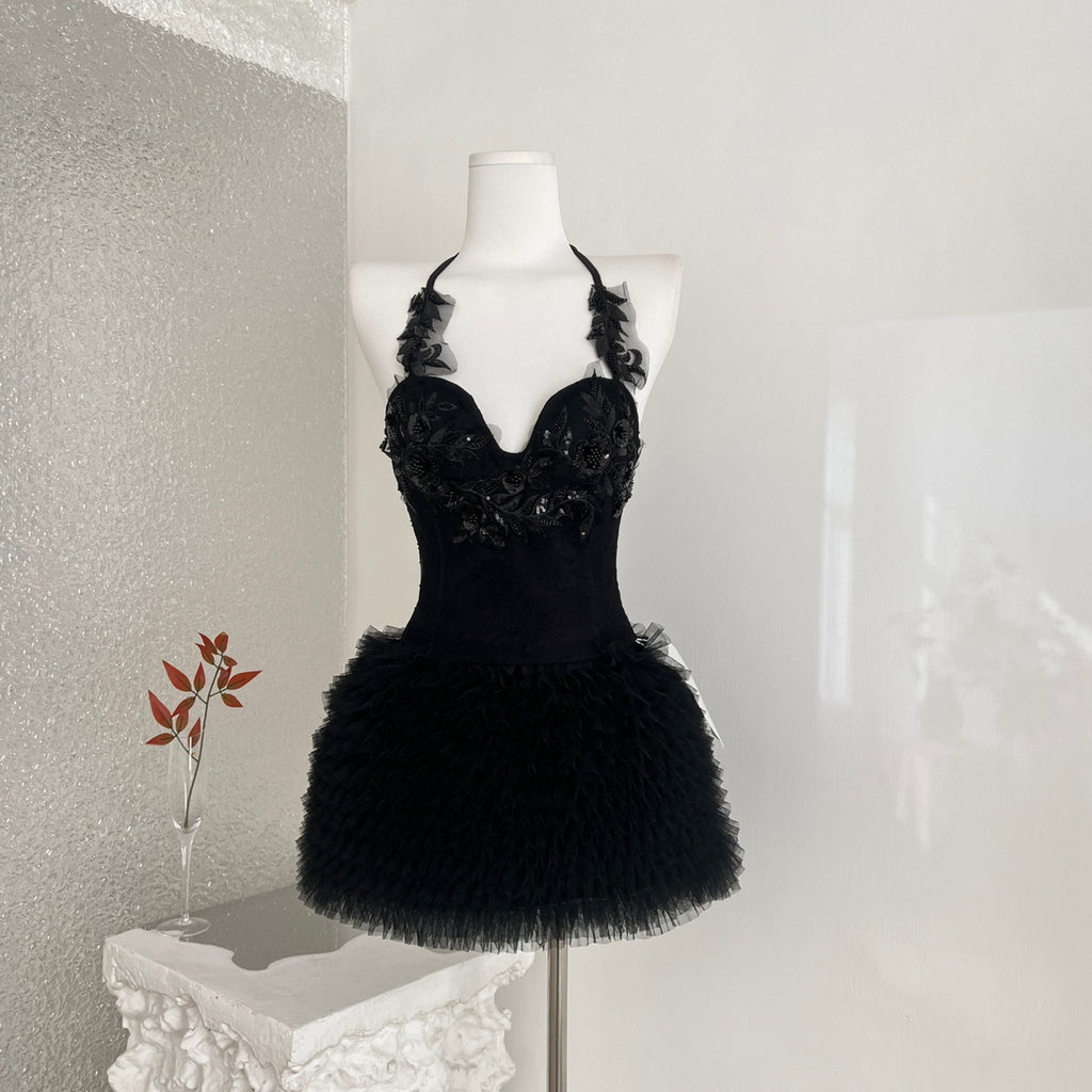 Dentelle lourde en maille embellie paille perlée haut et ensemble de jupes deux pièces pour femmes