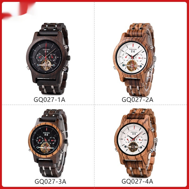 Montre en bois multifonction mécanique Flywheel Business