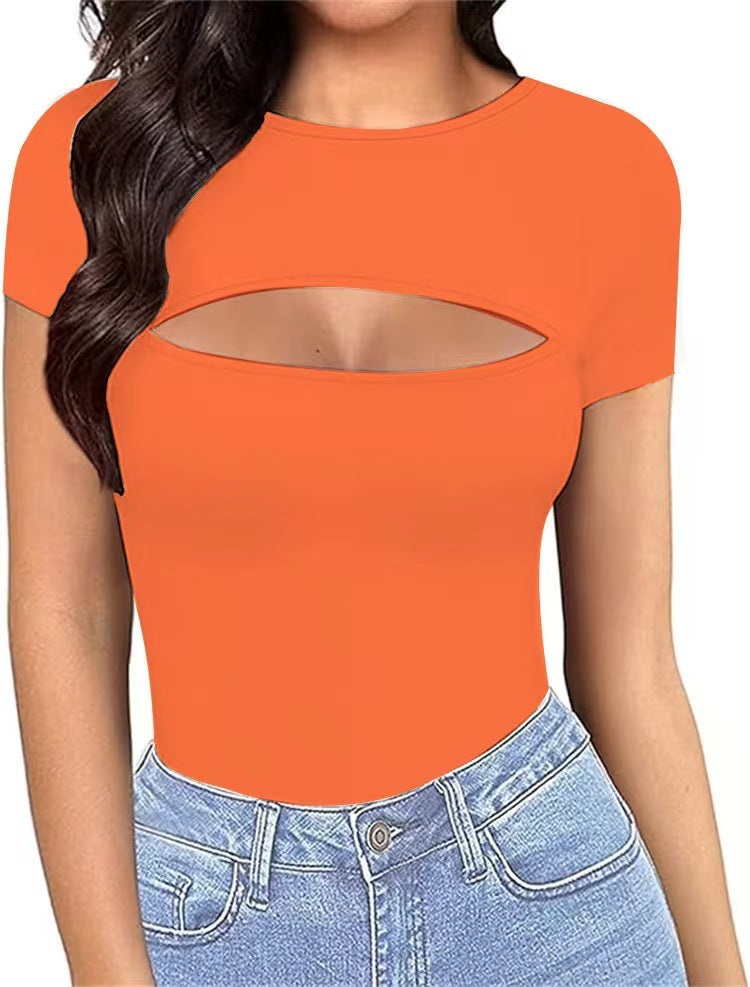 Sexy Crew-Neck Cutout avant Slim-Fit combinaison de saut à manches longues pour les femmes