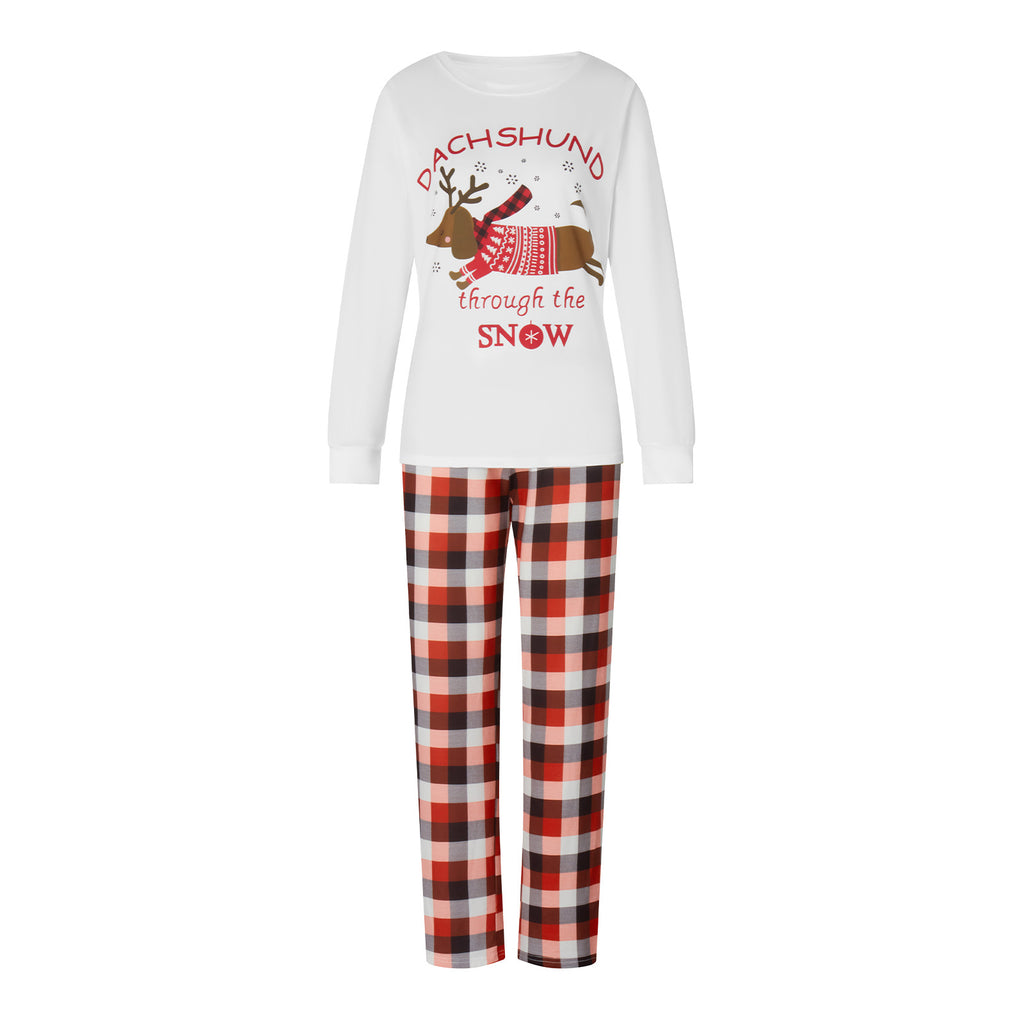 Parent-enfant Elk Pattern Plaid Pantalon costume de Noël manches longues