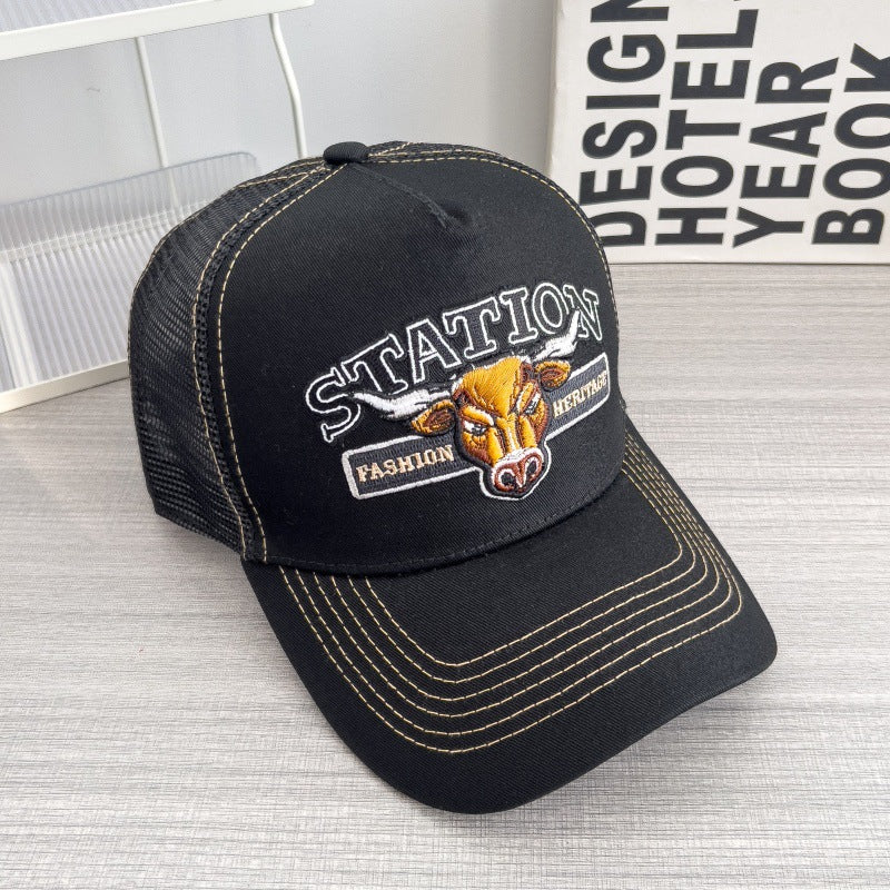 Casquette de baseball respirante Hip-hop Mesh Retro avec une grande brim