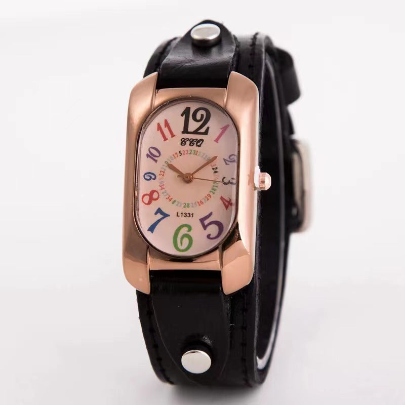 Montre vintage tendance en cuir véritable pour hommes