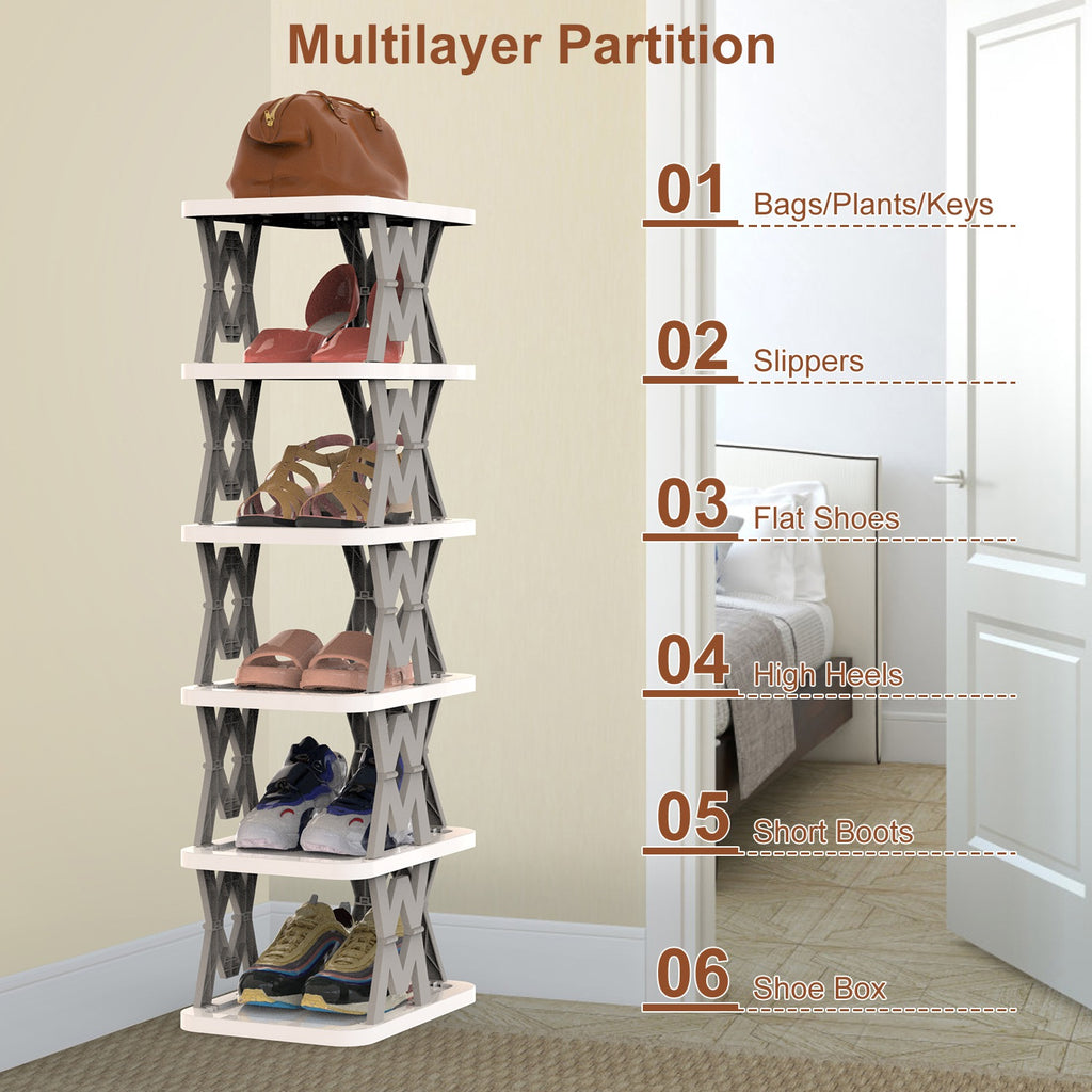 6 Tier pliable Shoe Rack Vertical Shoe Organizer Narrow Shoe Rack pour petits espaces Espace