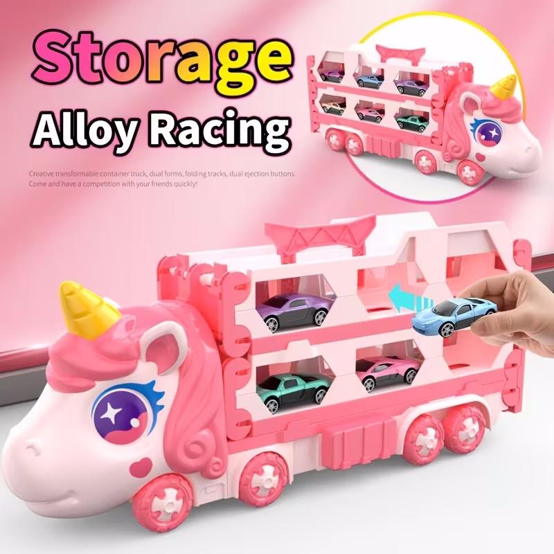 Jouet de camion transformable mignon Racetrack extensible et ensemble de stockage de véhicule Portable Carrier Wi