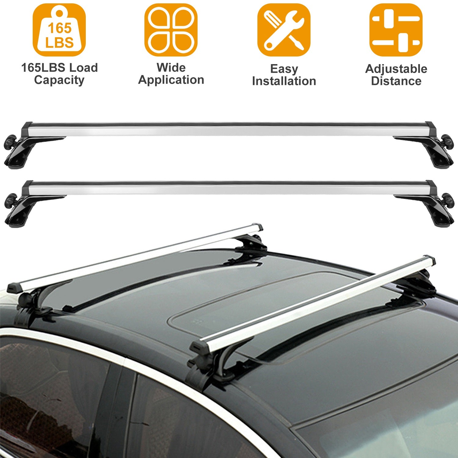 47.24dans Universal Top Roof Rack Cross Bar Cargo Cargo Aluminium Crossbar rack avec 165LBS