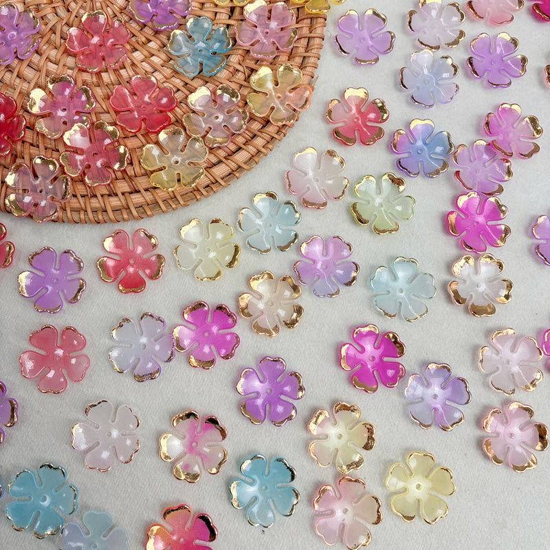 Perles de prune en acrylique 5-Petal à deux tons dorés