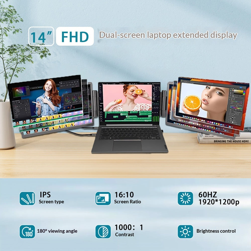 Moniteur portable à double écran de 14 pouces pour extension d'affichage externe pour ordinateur portable