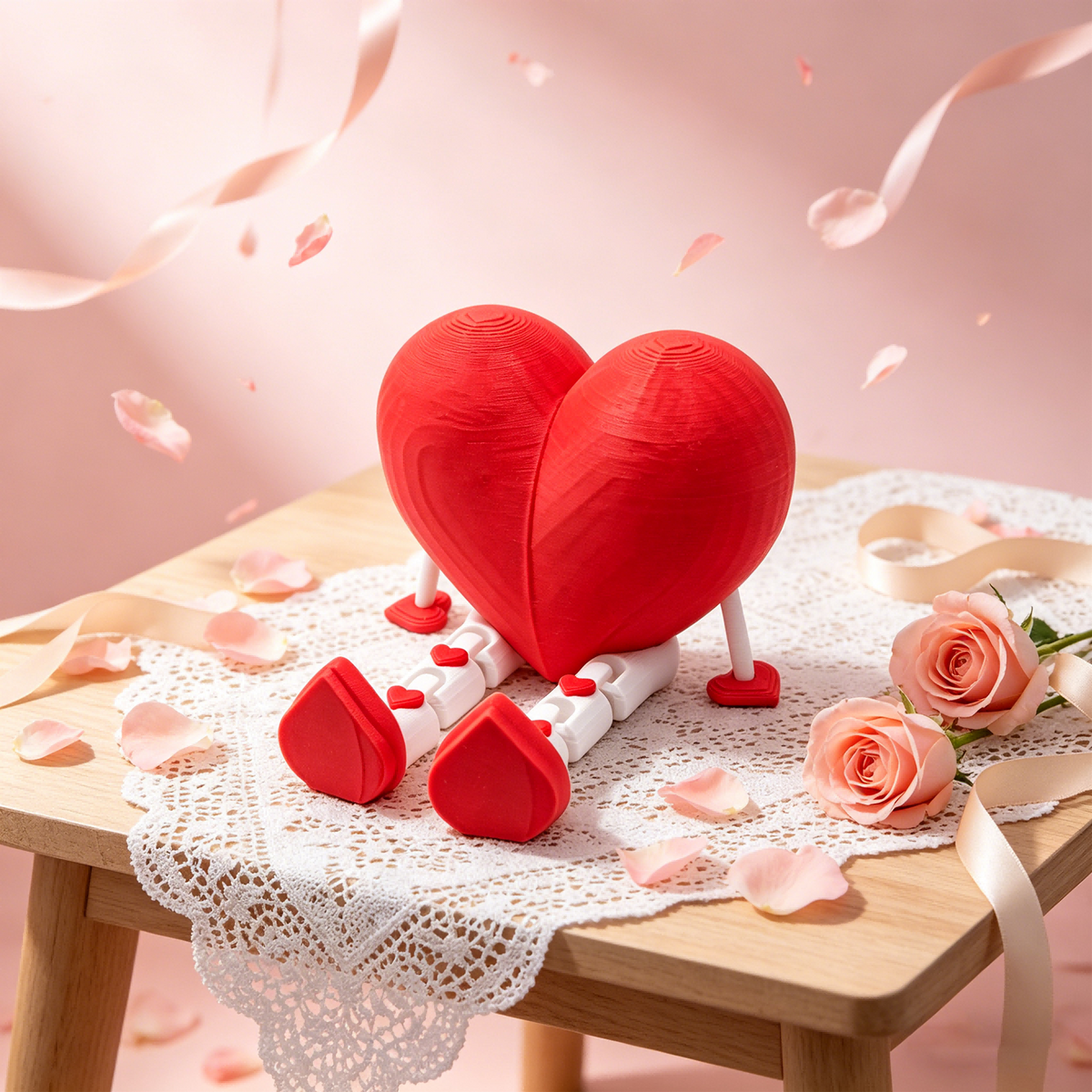 3D Imprimé amour articulé coeur assis Figurine
