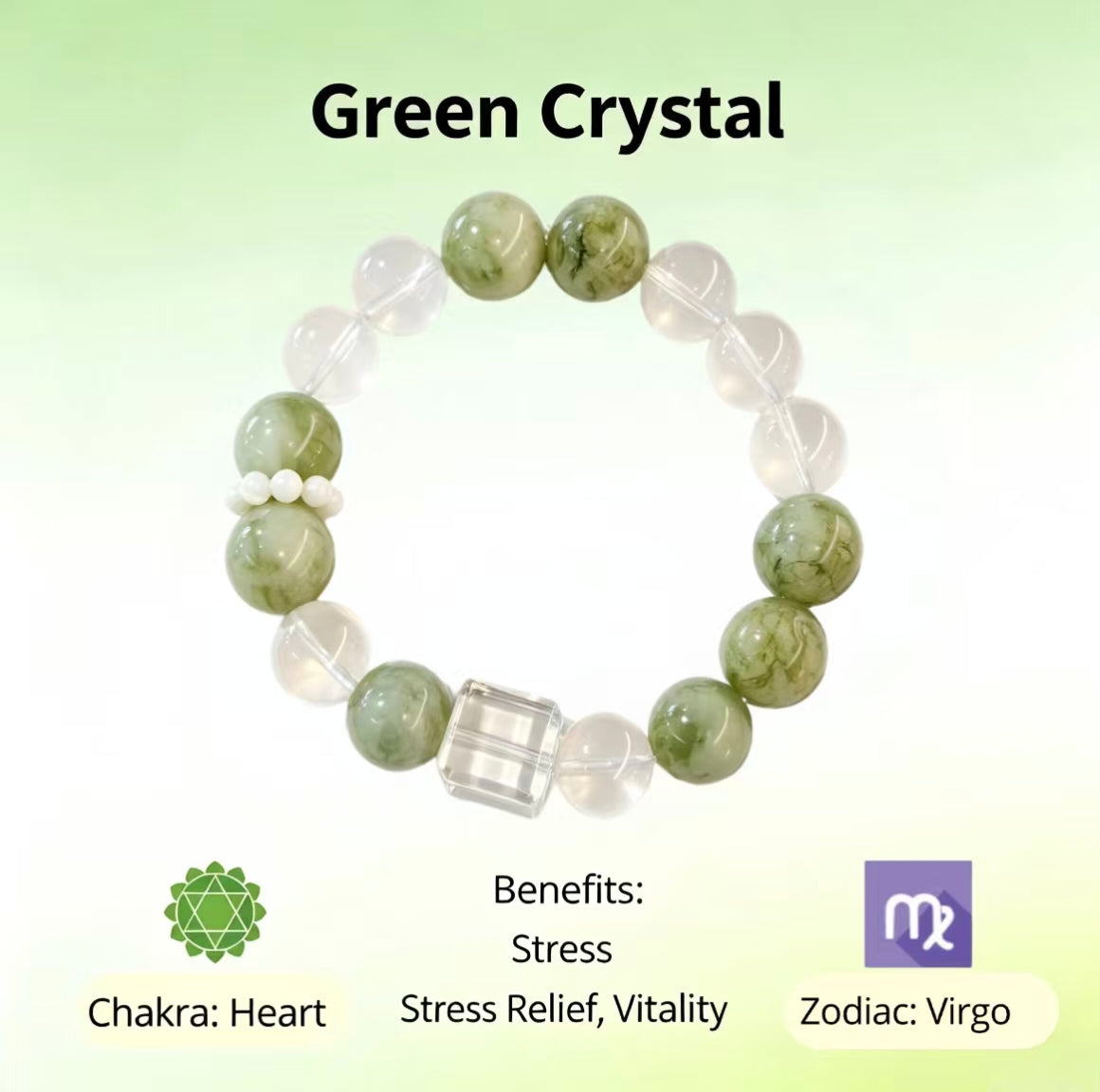 Bracelet Chakra de cœur en cristal vert - libération de stress et vitalité