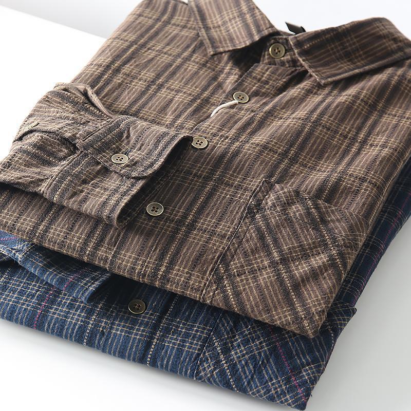 Chemise casual à manches longues en coton lavé pour hommes