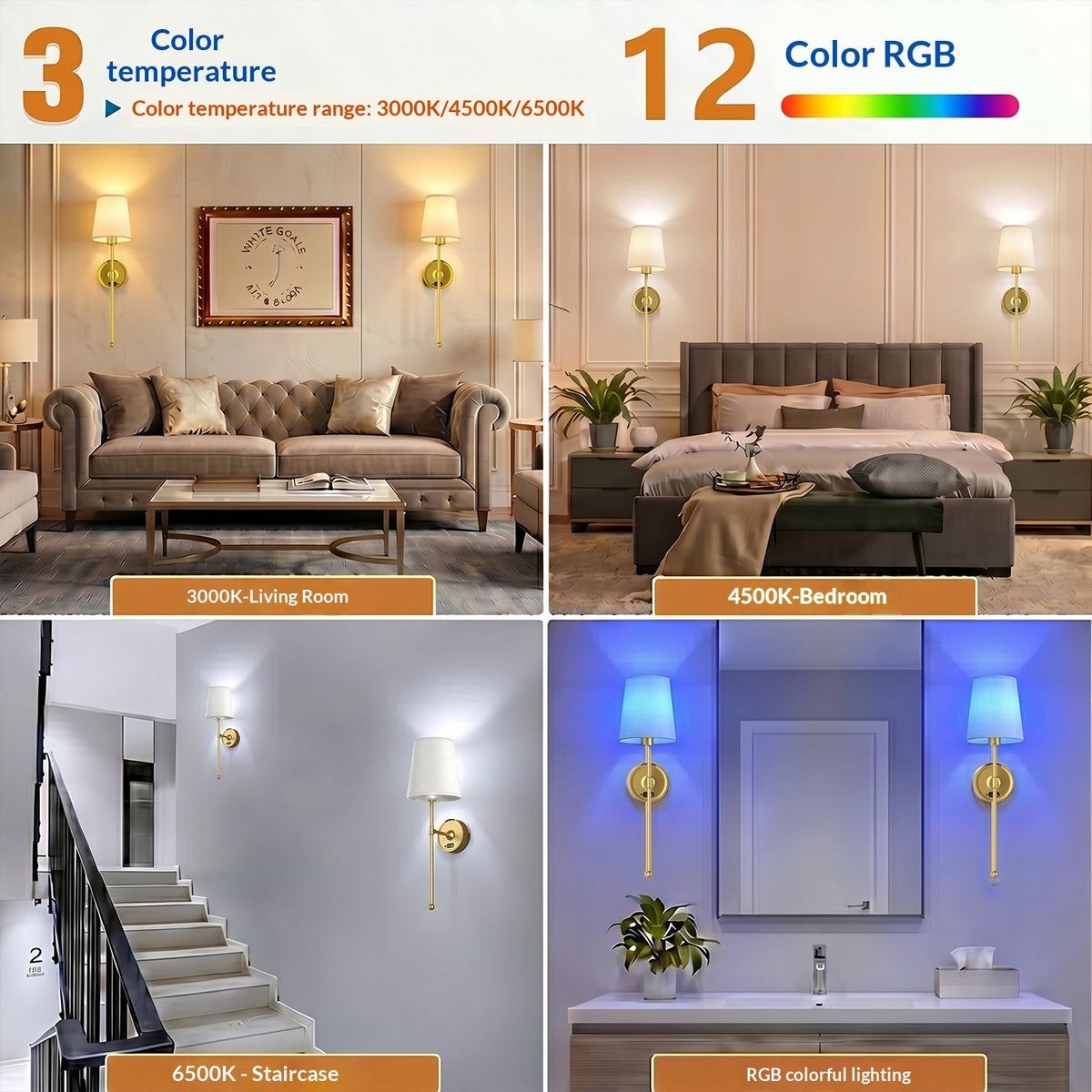 Bedroom and three-color bedside lamp