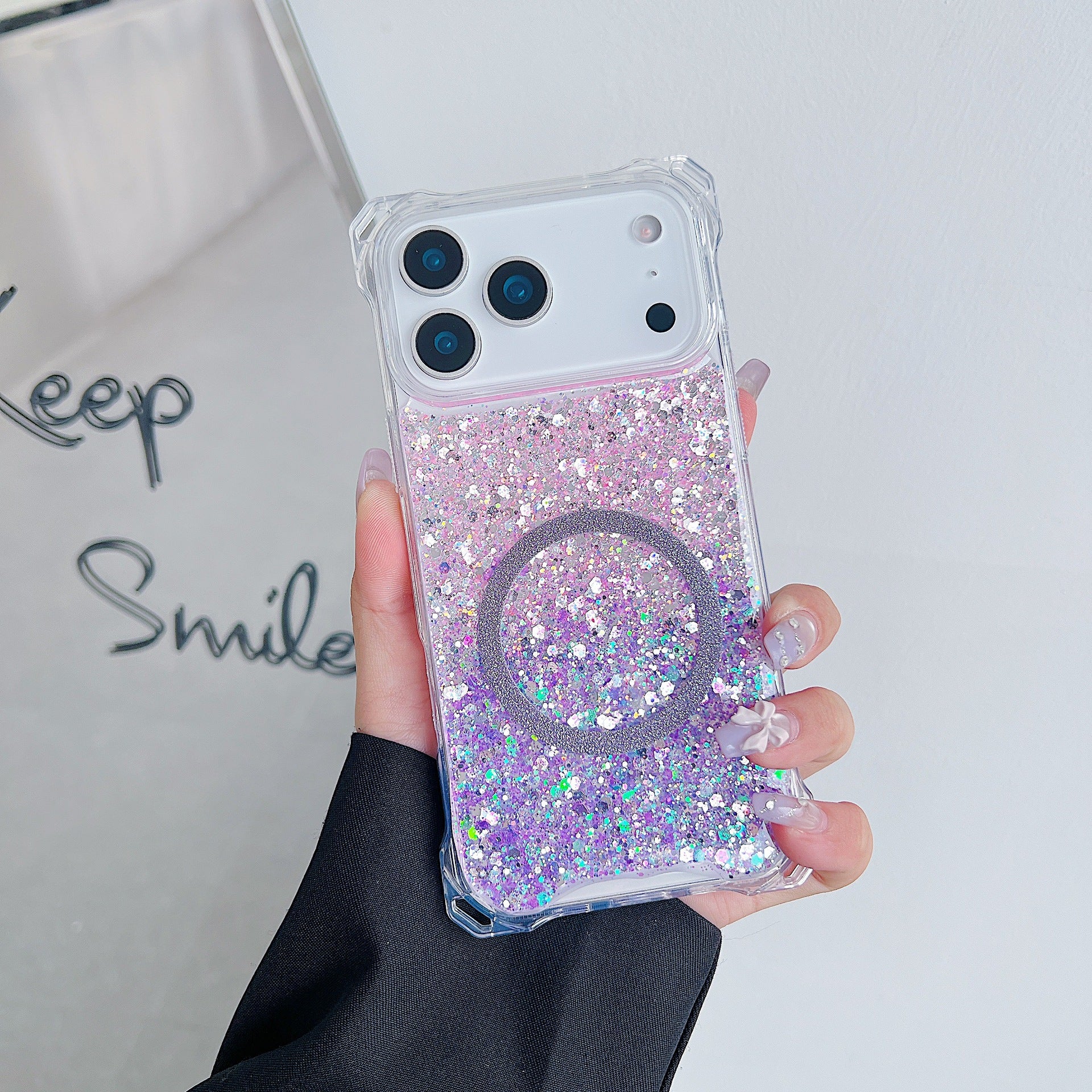 Applicable à IPhone16pro Glitter Magnetic Drop-resistant Phone Case