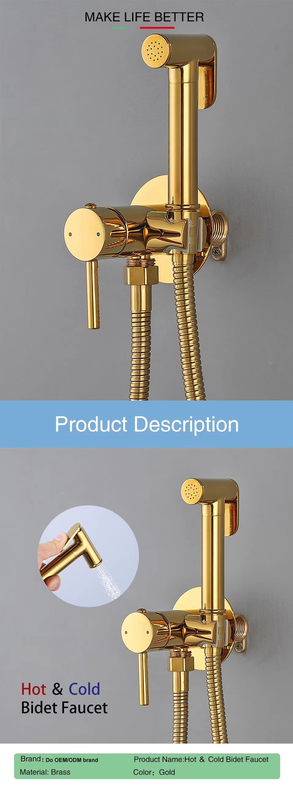 Ensemble de pulvérisateur de bidet en laiton et toilette froide
