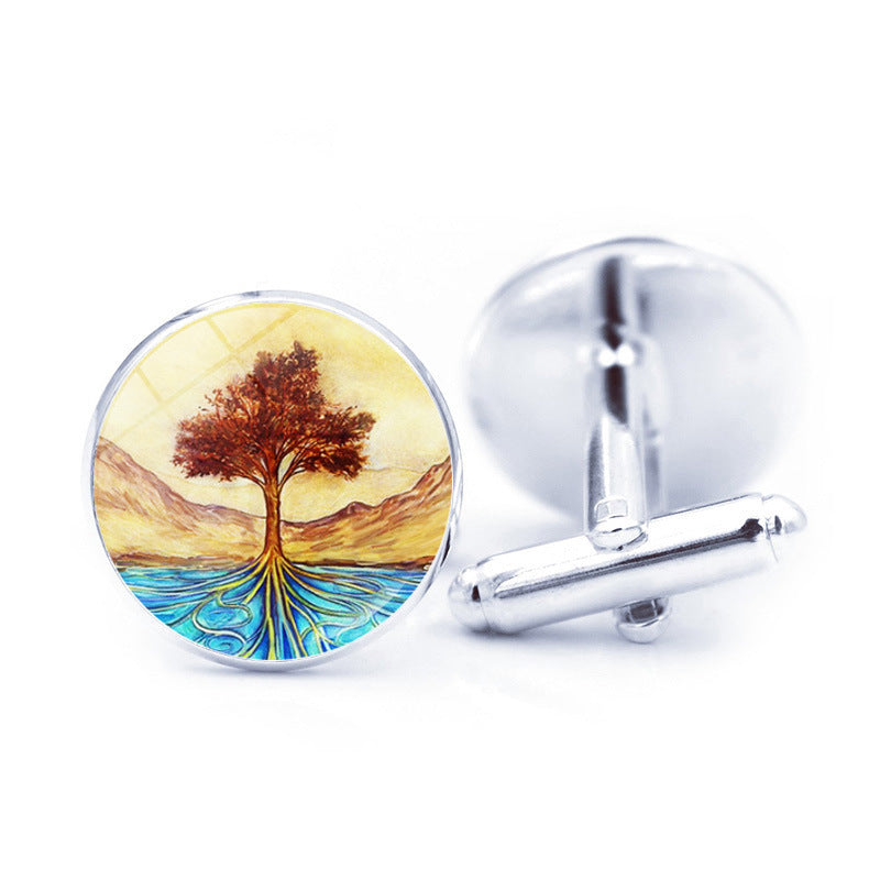 Pierre du temps simple arbre de vie Cufflinks