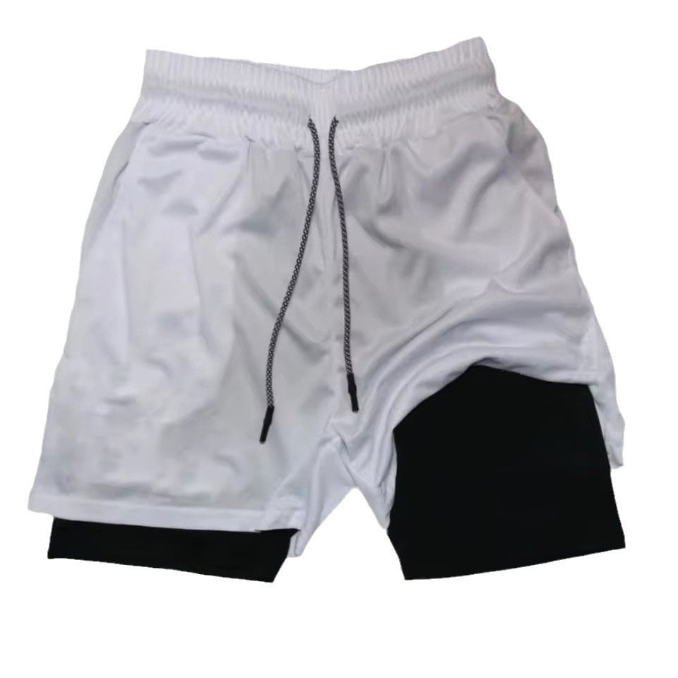 Short casual respirant double-layer homme avec un faux design à deux pièces