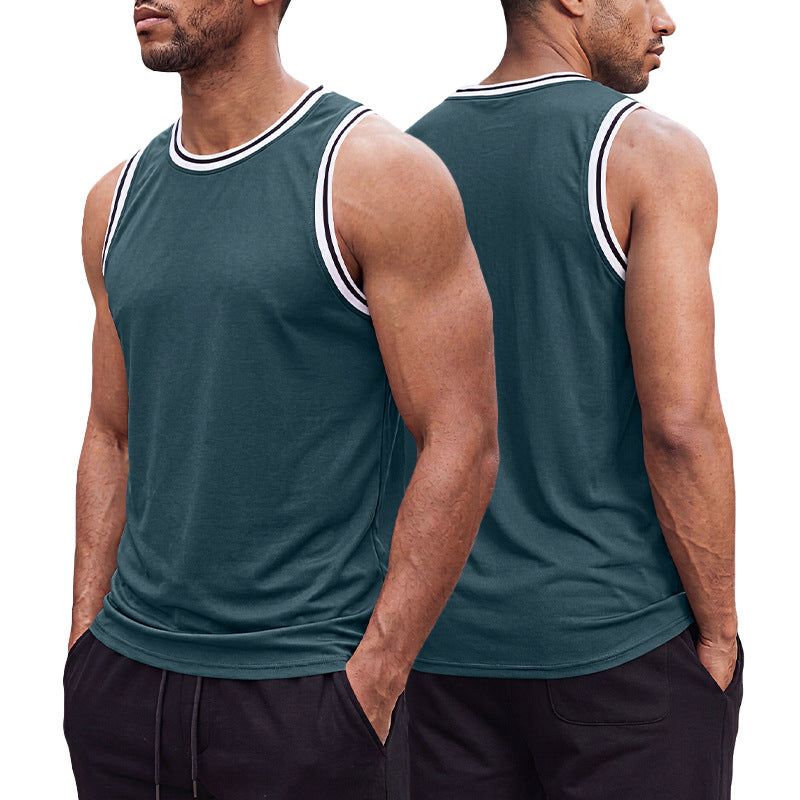 Sleeveless Summer Solid Color Ribbed Trim Crew Neck Tank Top