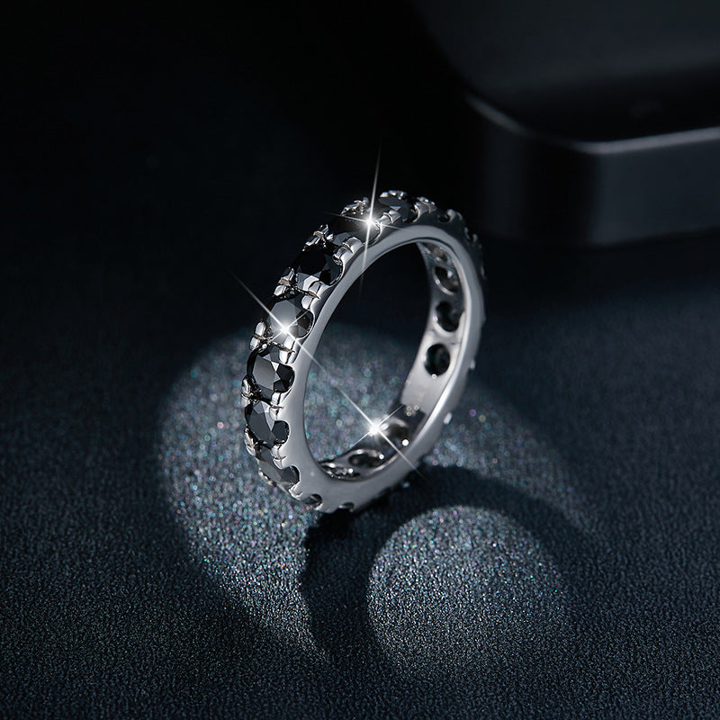 S925 Argent rond noir Moissanite Ring Ring