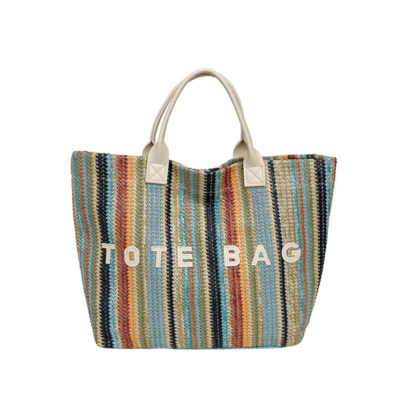 Eté Trendy Rainbow-tissé sac en paille pour les femmes