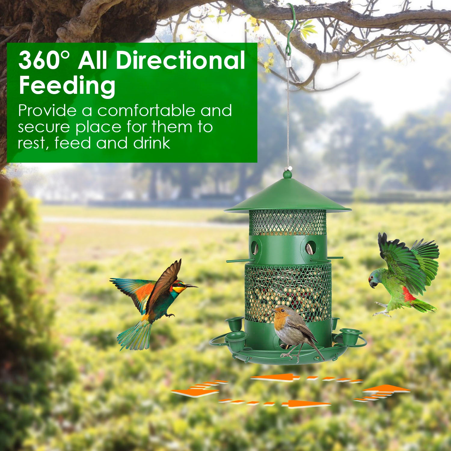 1Pc Wild Bird Feeder Squirrel-Proof Chew-Proof Metal Bird Seed Feeder Outdoor Hanging Bird