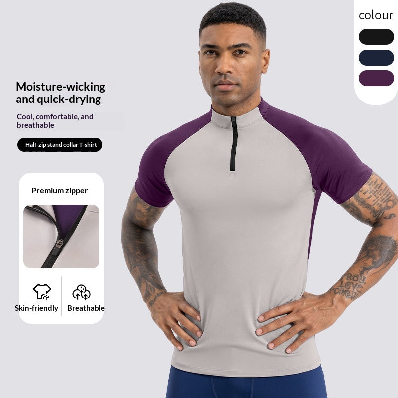 T-shirt à manches courtes homme avec un collier à demi-zip