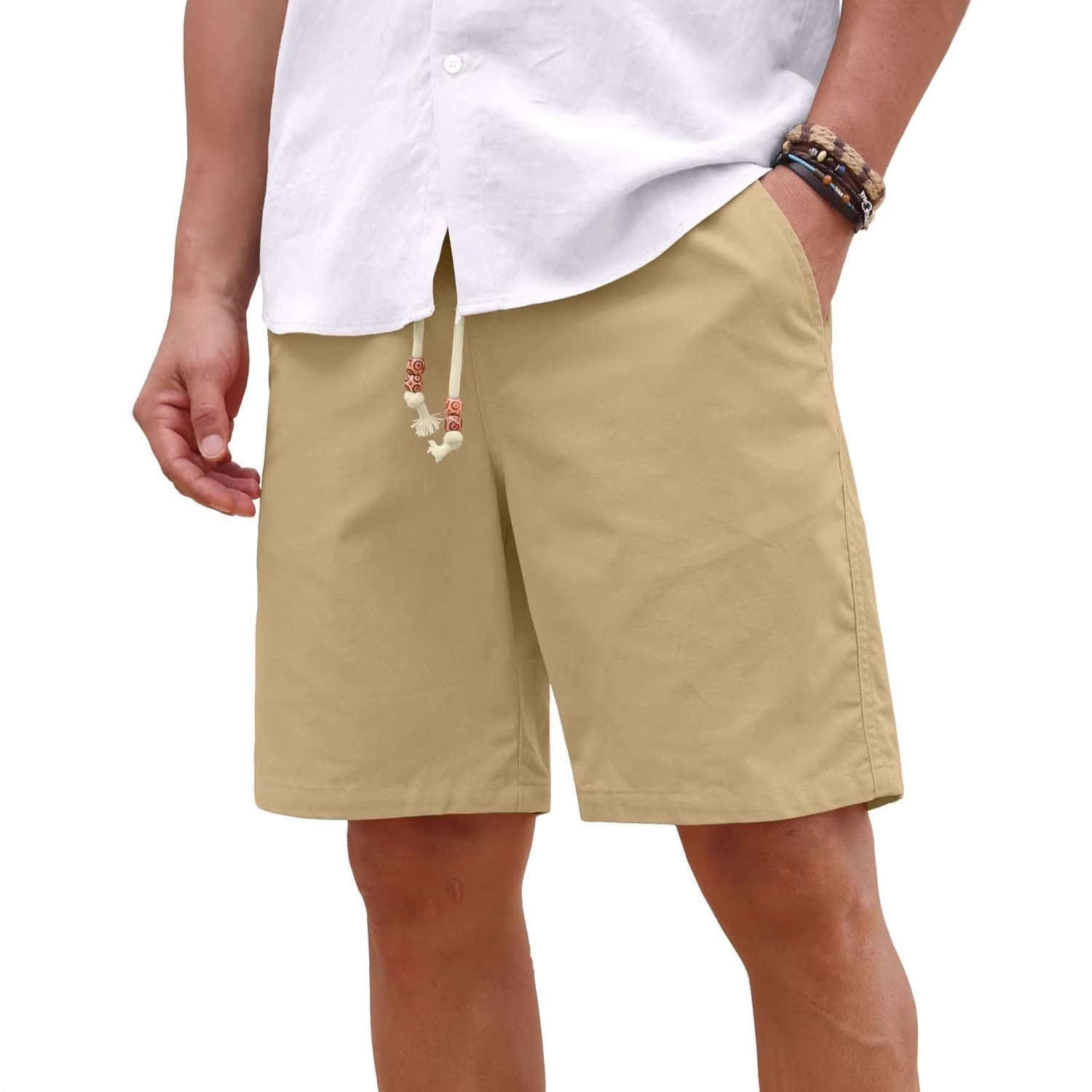 Short casual de poche en coton et en lin pour hommes