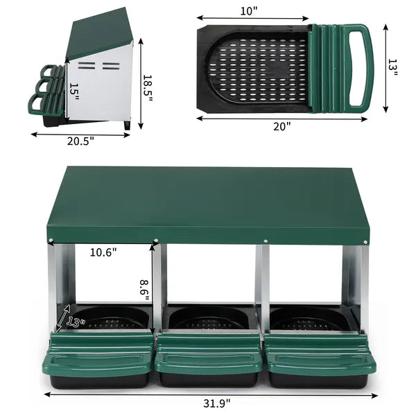 3 Compartiment Roll Out Chicken Nesting Box avec panier en plastique